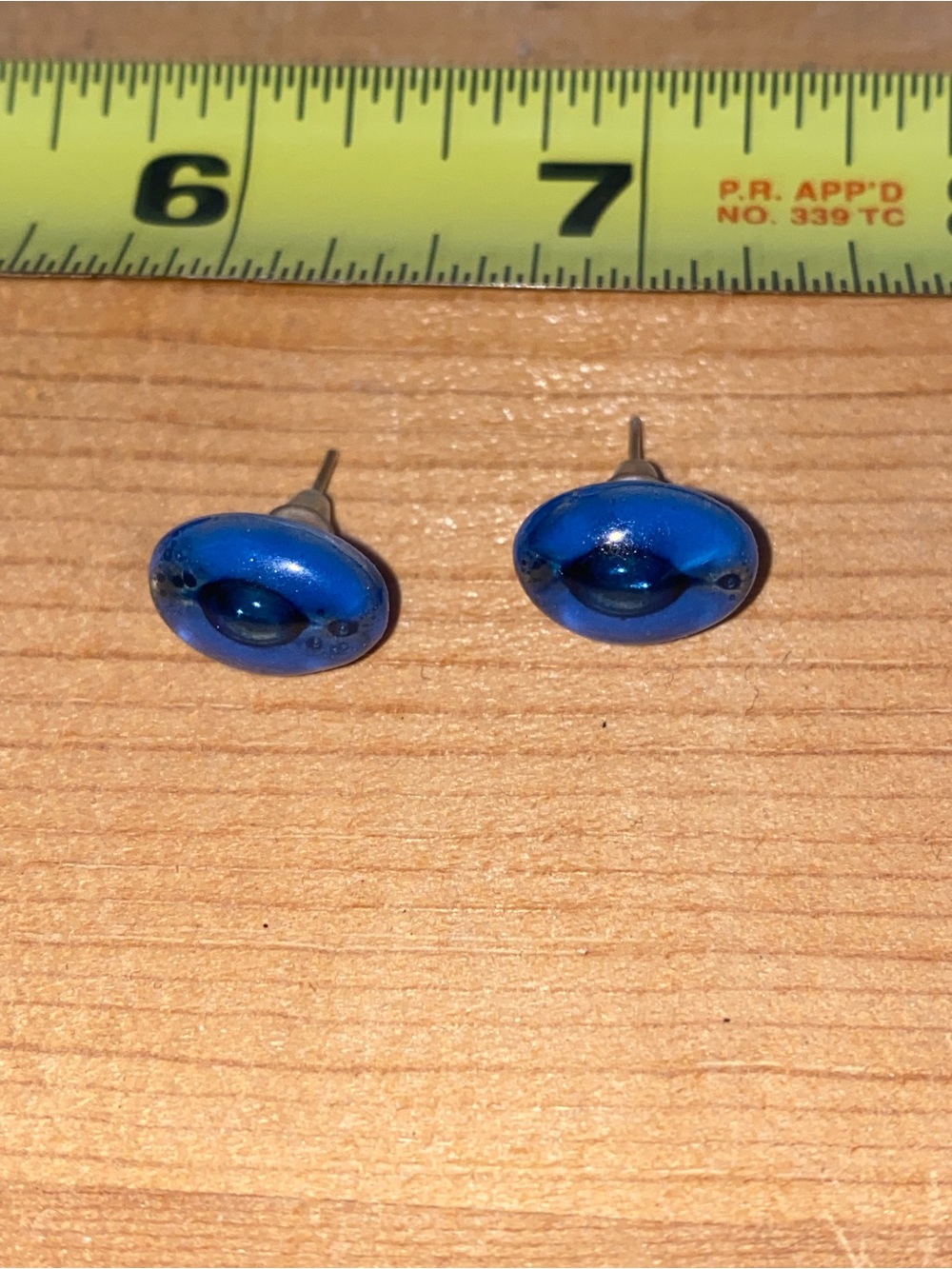 Hand blown glass earrings, blue
